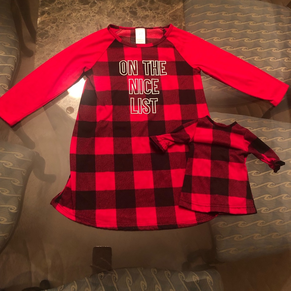 Toddler Christmas/doll Nightgown Set